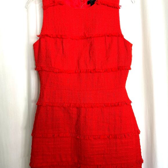 J Crew Red Cotton Tweed Fringed Dress Sleeveless NWT Size 4 - Picture 3 of 10